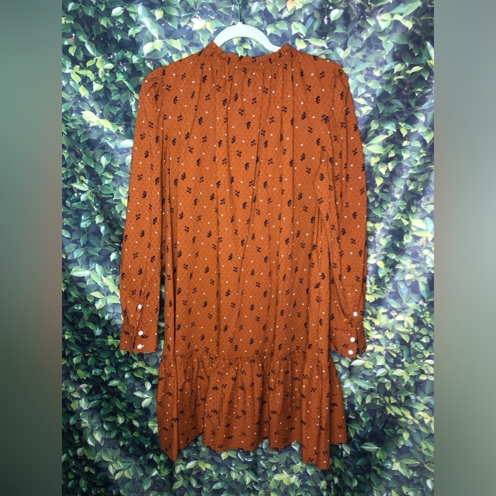 Universal Threads Rust Floral Prairie Babydoll Boho Long Sleeve Ruffle Dress - Picture 10 of 15